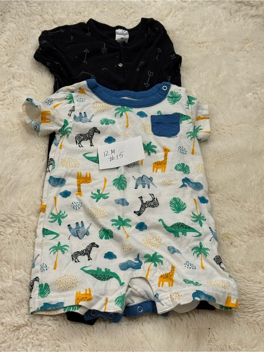 Carter's White Tropical Animal Print Bodysuit with Blue Trim